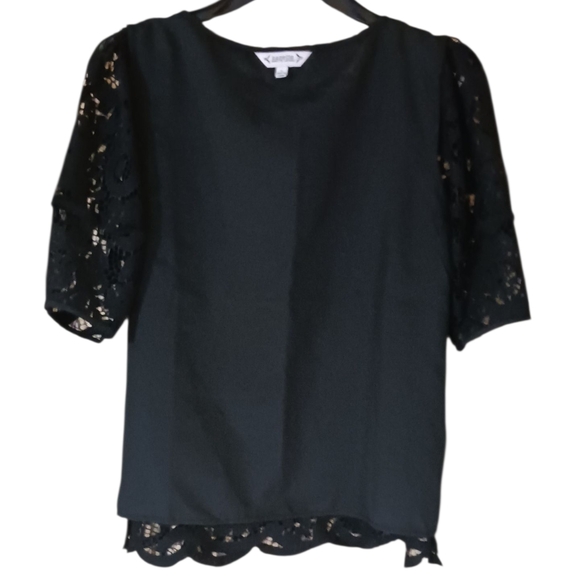 Nanette Lepore Women's Nanny Core Paisley Lace Blouse Puff Sleeves Black Sm NWT - Picture 3 of 9